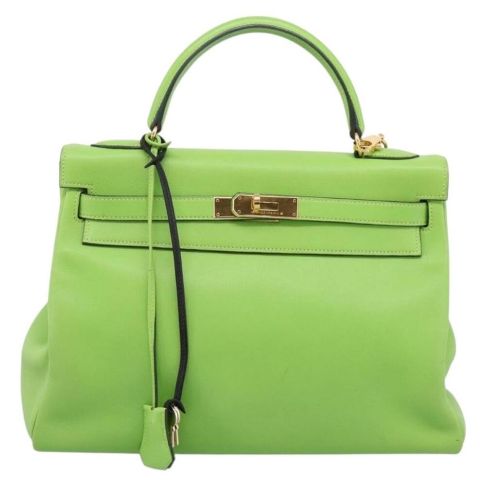 Hermes Kelly Green Gulliver With Gold Hardware Green Leather Handbag